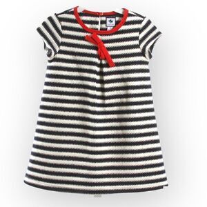 BUSY BEES Knit Dress Black White Striped With Bow Shirt Sleeveless A-Line Size 8